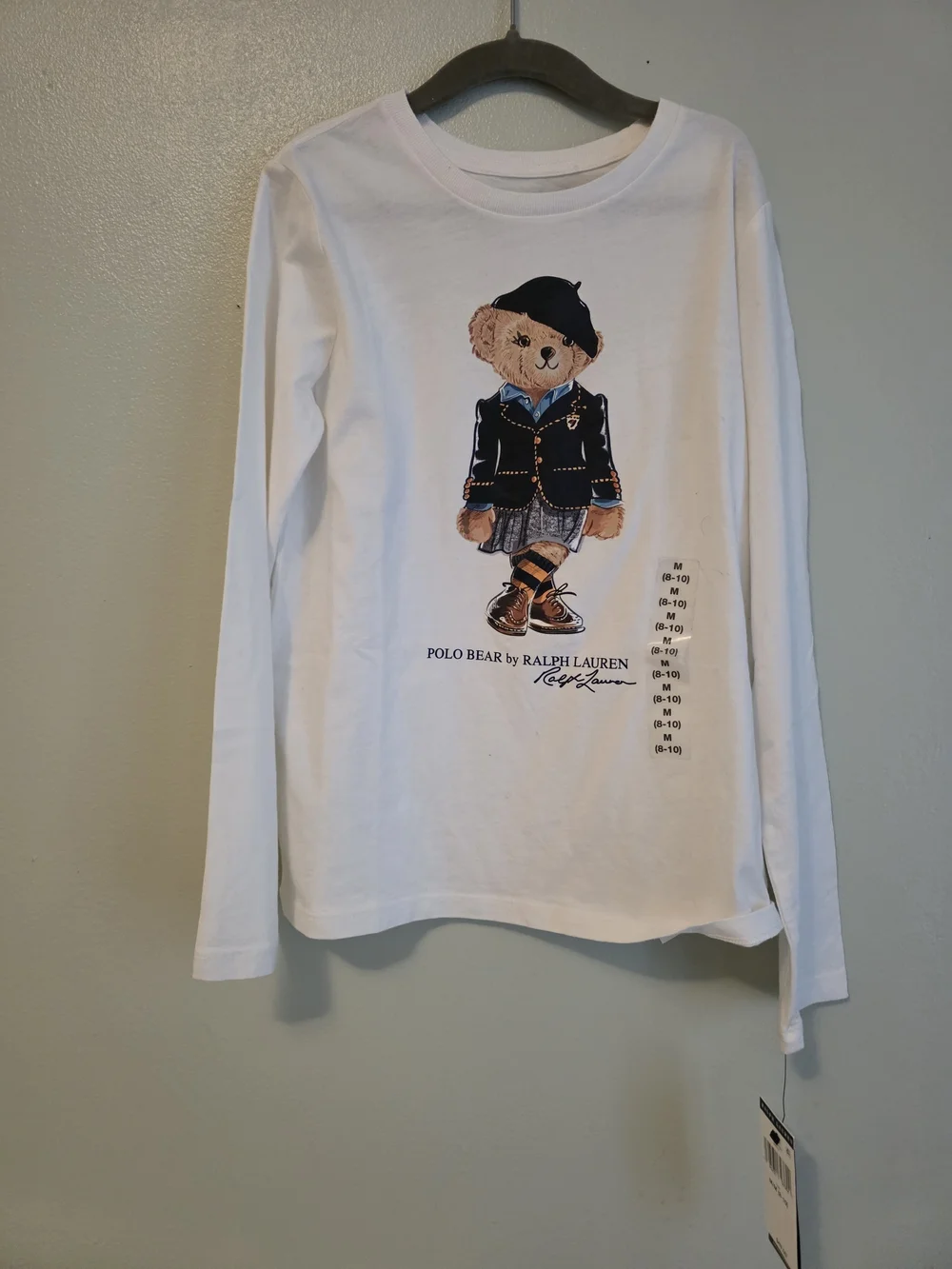 Ralph Lauren Kids White Polo Bear Long Sleeve Tee